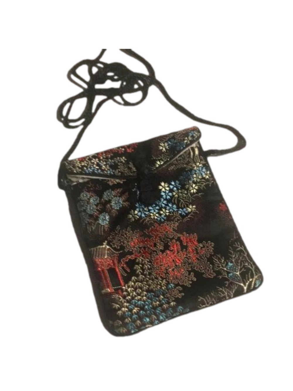 Small black brocade material Chinese shoulder bag purse